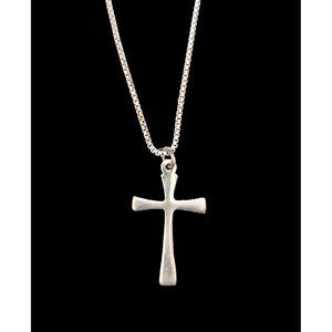 925 Sterling Silver Religious Cross .89" Long Pendant Necklace Chain 18"